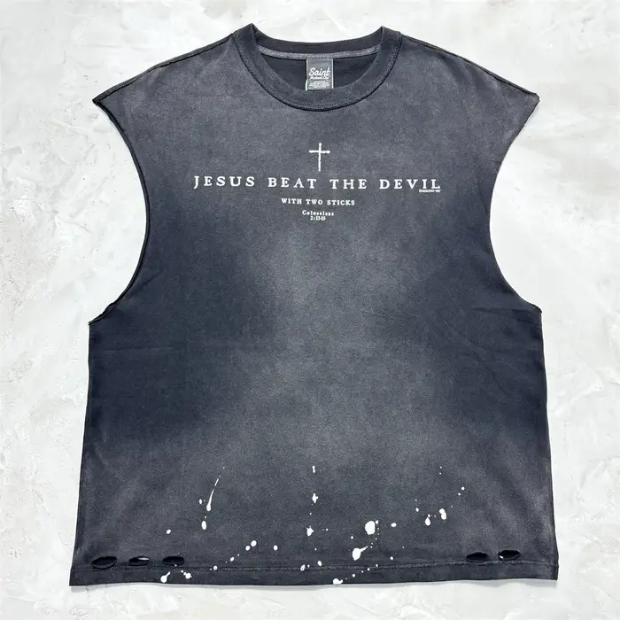 Sans manches Saint trou lavé T-shirt hommes femmes meilleure qualité hauts