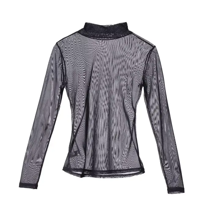 T-shirt transparent à manches longues pour femmes, tee-shirt en maille creuse, sexy, mince, solide,