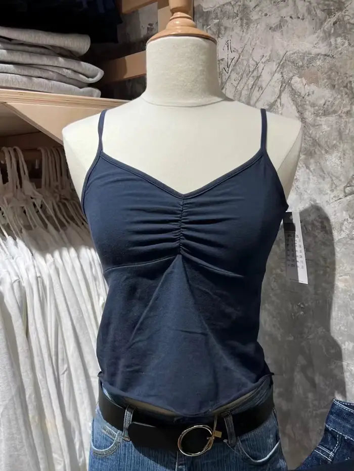 Débardeur noir pliable jaune pour femmes, col en v, nœud, tout assorti, en coton, Camisole Slim, Vin