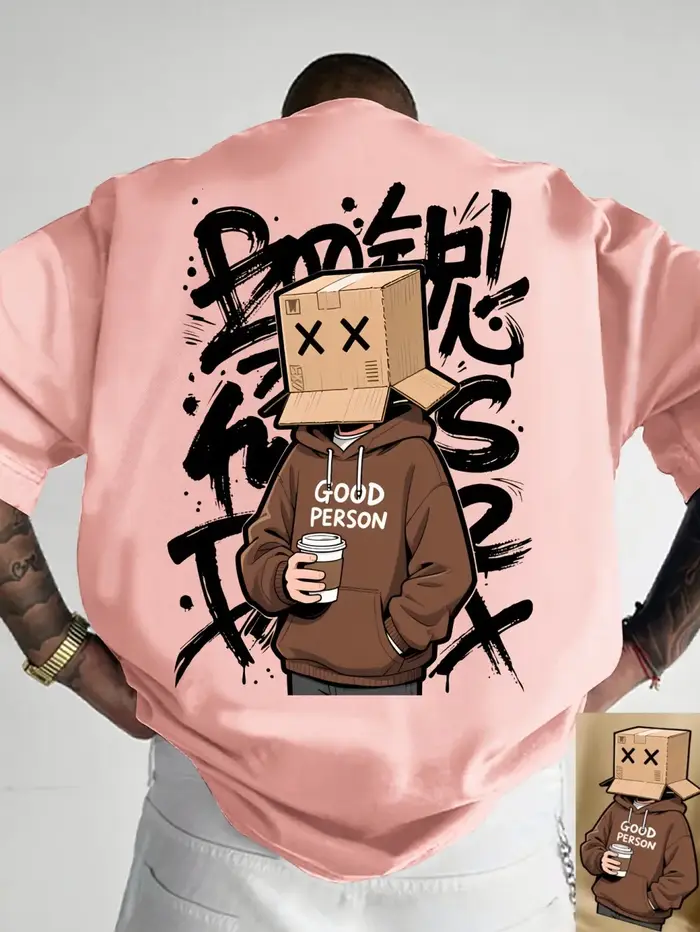 T-shirt col rond pour hommes, confortable et respirant, avec lettres de personnage de dessin animé a