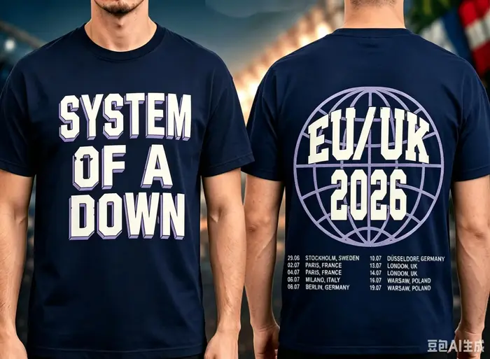 T-shirt de la tournée 2026 System Of A Down UE et Royaume-Uni