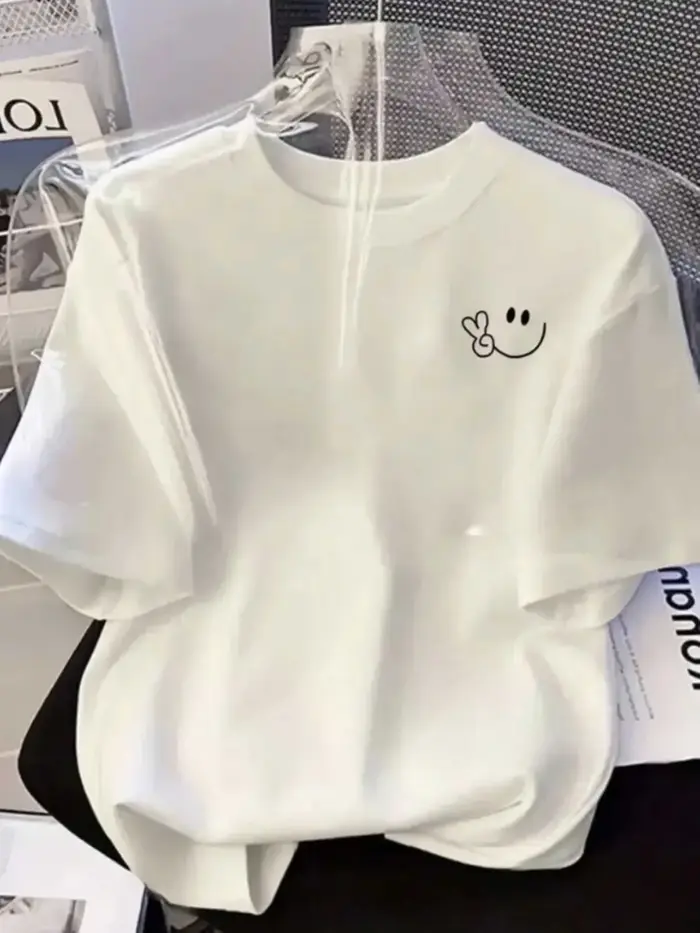 T-shirt décontracté unisexe à manches courtes et col rond, motif cœur souriant, style Harajuku Kawai