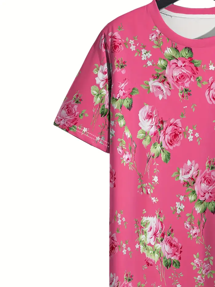 Tee-shirt pour femme – Graphique à motif floral rose