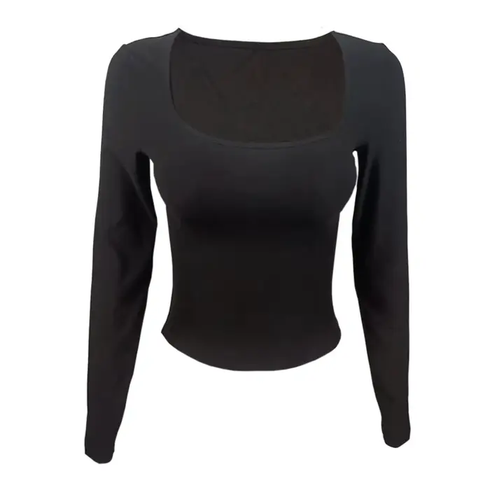 T-shirt à manches longues Slim hauts Sexy femme vêtements col carré près du corps