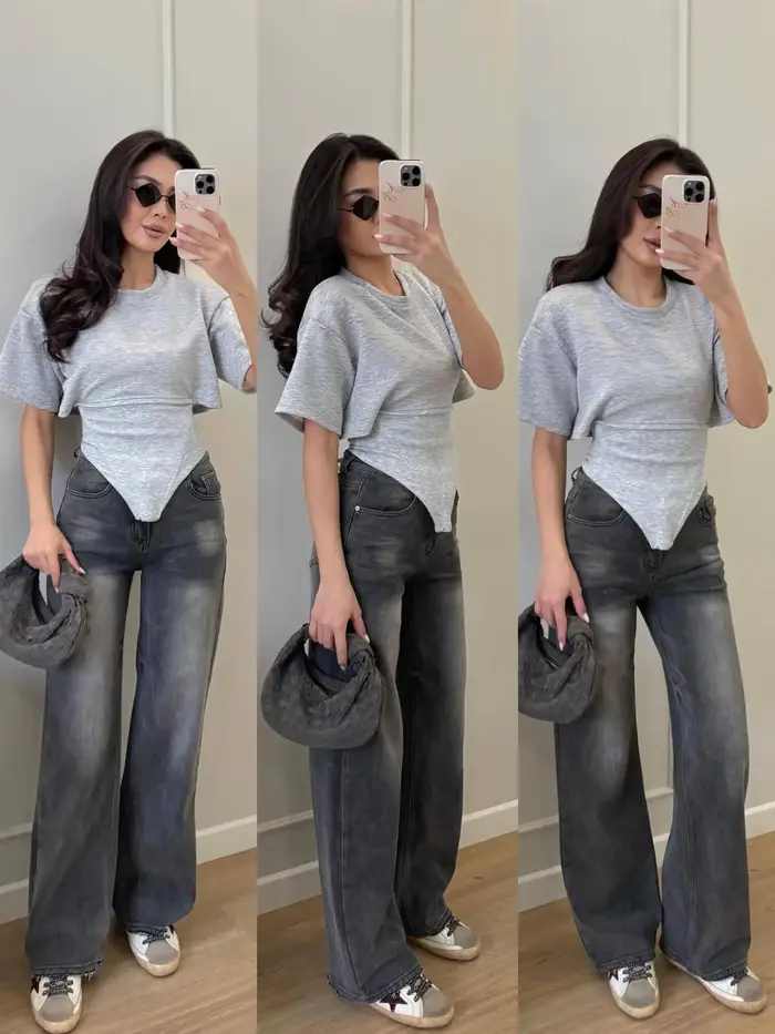 T-shirt à col rond et manches courtes pour femme
