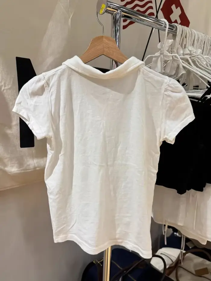 Mignon Polo blanc T-shirt femmes été nouveau Strweetwear coton col rabattu manches courtes t-shirts doux Style Preppy