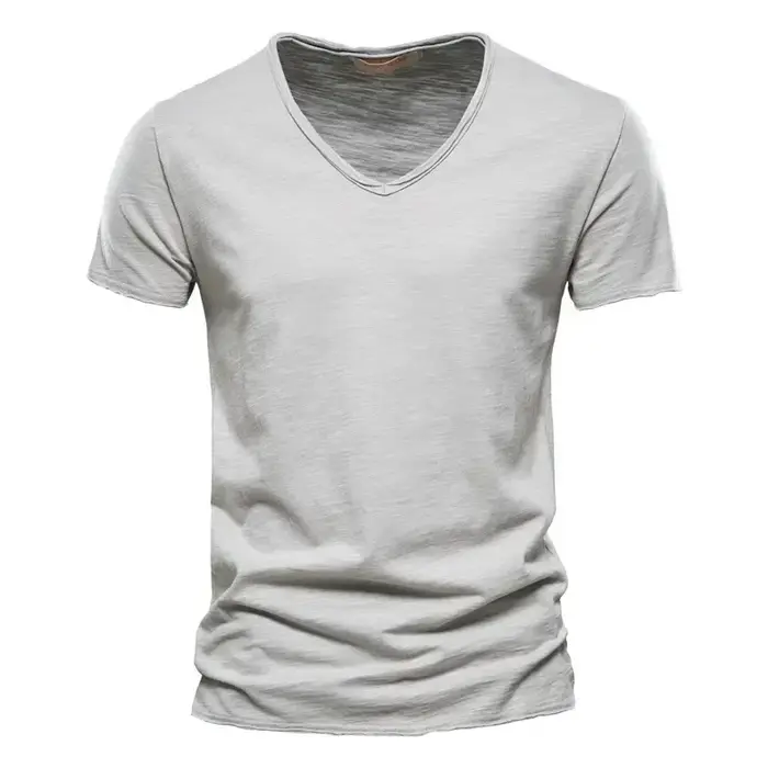 Nouveau T-shirt Homme 2026 à Col V Manches Courtes Couleur Unie – Hauts pour Hommes