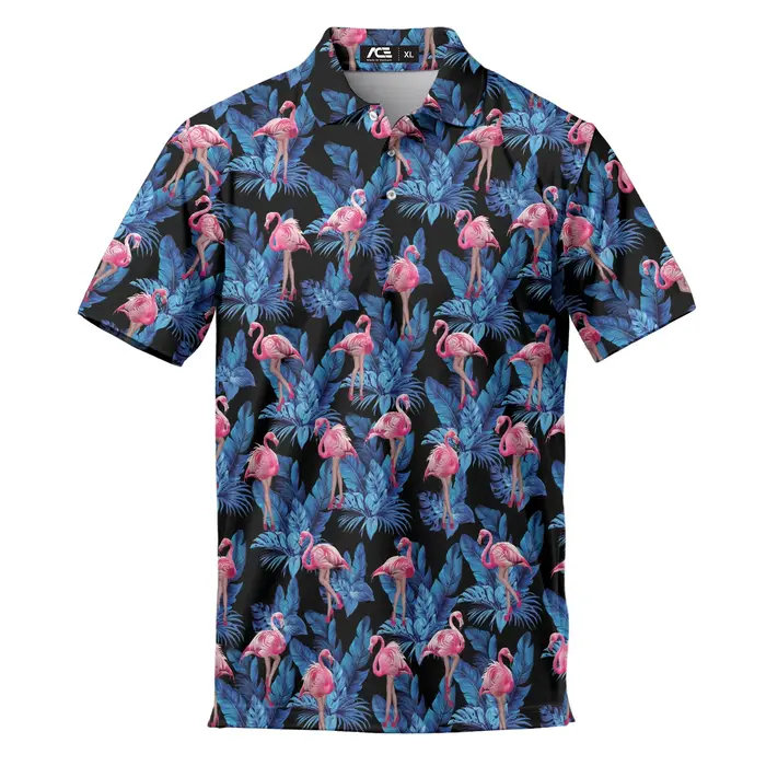 Polos de Golf flamant rose drôle pour hommes