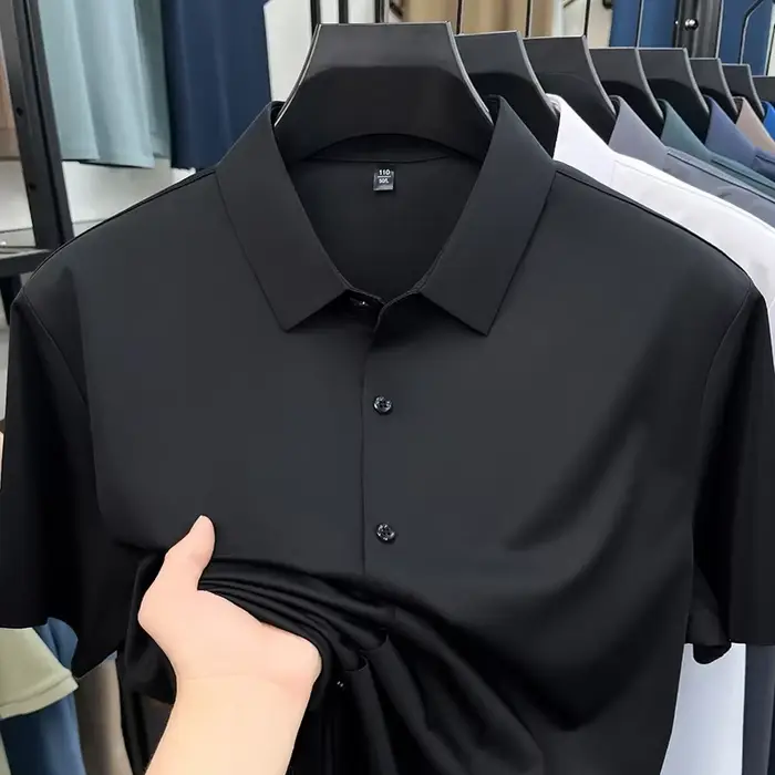 Chemise d'été pour homme à manches courtes, construction sans couture, haute extensibilité, entretie
