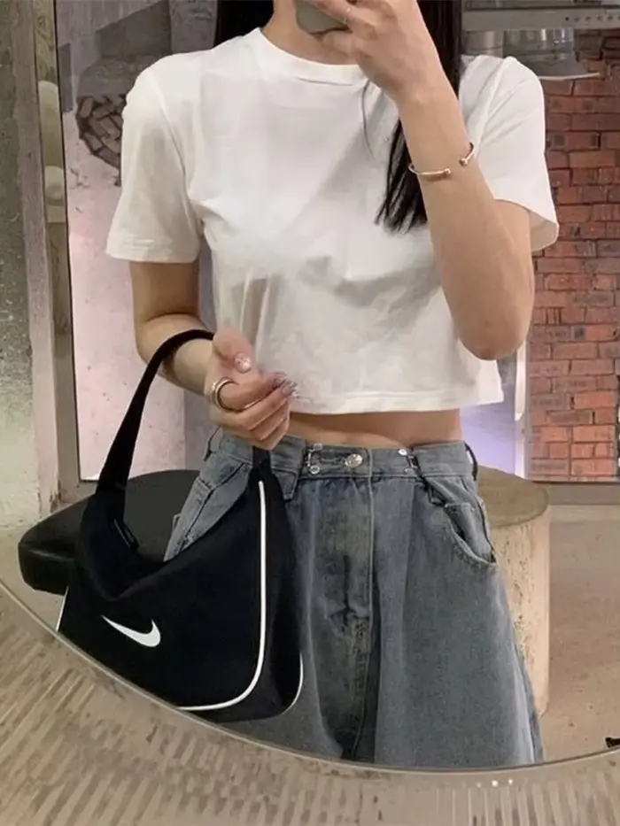 T-shirt court monochromatique pour femme, Streetwear, Slim, Casual, Mode, Preppy, Chic, Basique, Sty