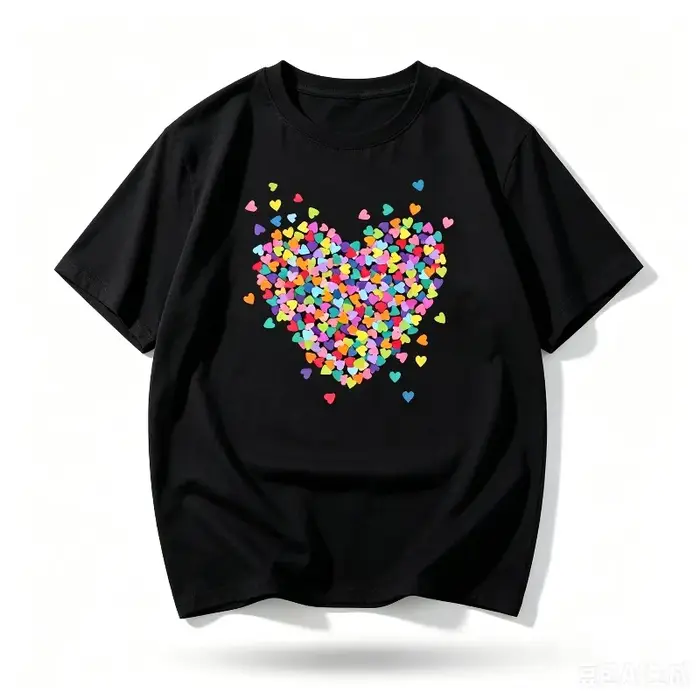 T-shirt coloré à imprimé cœur pour femme
