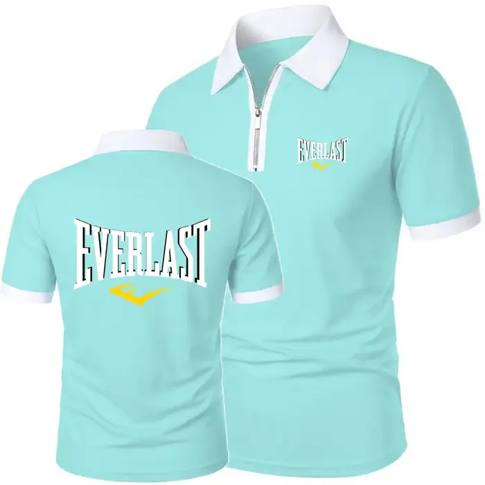 EVERLAST hommes polos course hauts d'entraînement t-shirt été respirant maille coton fermeture éclair revers