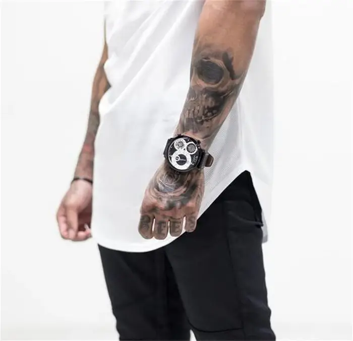 Hommes Muscle t-shirt Gym musculation Fitness t-shirts hauts coton Patchwork maille coupe ajustée