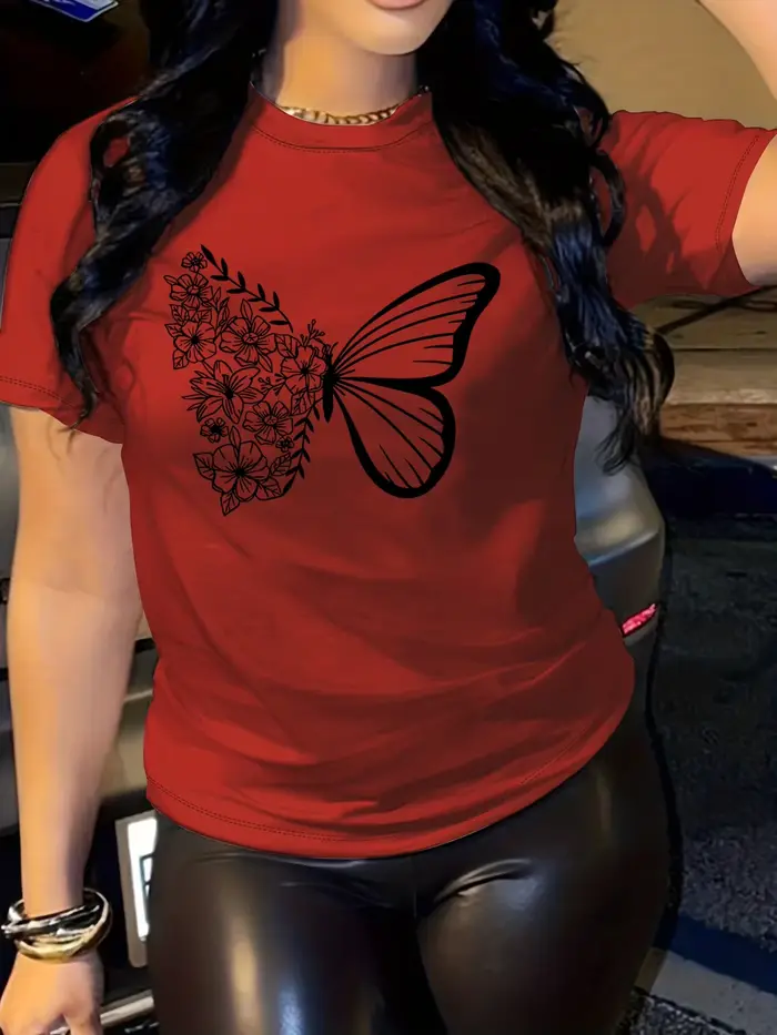 T-shirt à imprimé papillon pour femmes
