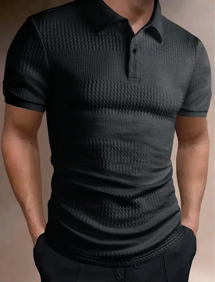 Polo en maille gaufrée unie pour homme, manches courtes, décontracté, respirant, pour l'été