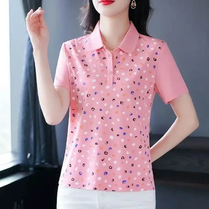 Nouveau T-shirt Polo Femme d'été à Col Revers et Manches Courtes