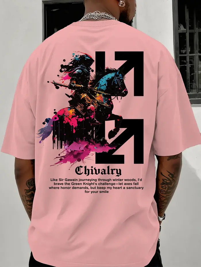 T-shirt décontracté d'été pour homme à manches courtes avec motif chevalier et hache