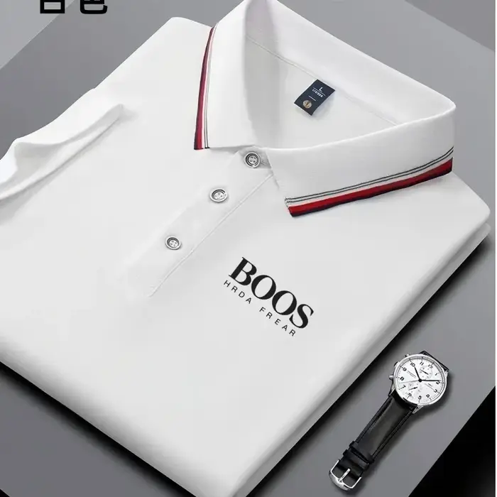 Polo homme business casual à col rayé et imprimé lettres