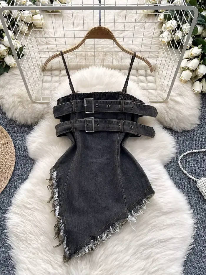 Haut court en Denim bleu pour femmes