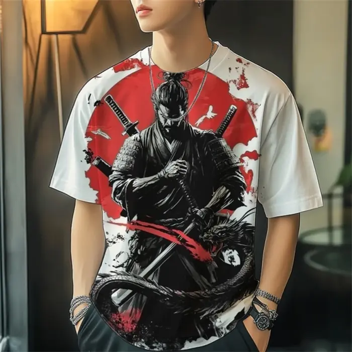 T-shirts graphiques de samouraï japonais à la mode pour hommes