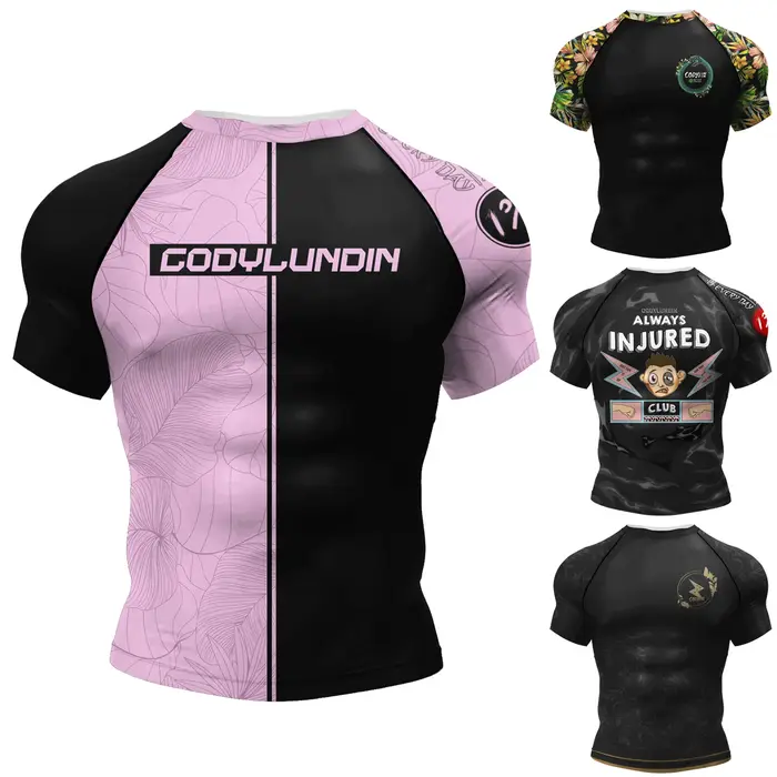Conception populaire personnelle Sublimation à manches courtes noir No Gi BJJ Jiu Jitsu Rashguard co