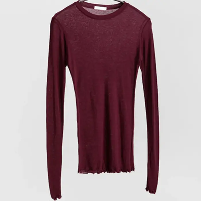 Haute qualité plaine T-shirt femmes coton élastique basique T-shirts femme décontracté hauts à manches longues Sexy