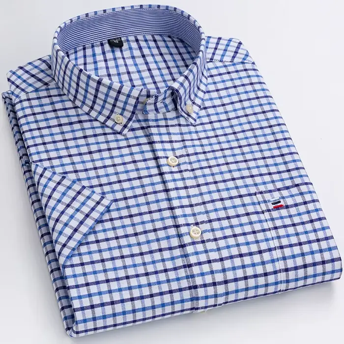 Chemise à carreaux rayée à manches courtes pour hommes