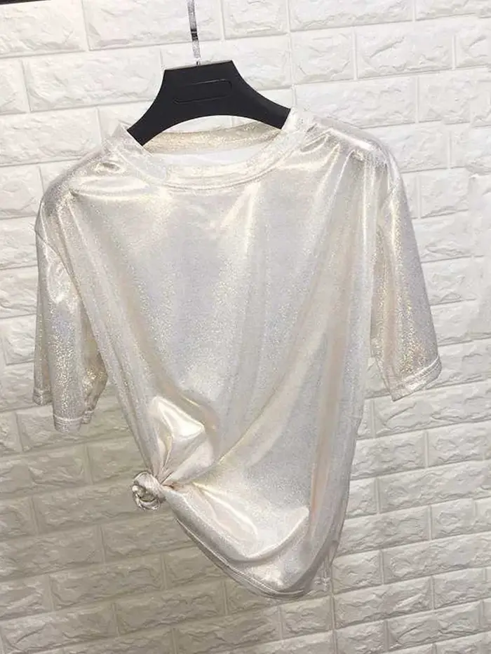 T-shirt manches courtes femme, estival et élégant, en soie brillante, ample, sexy, esthétique, haraj