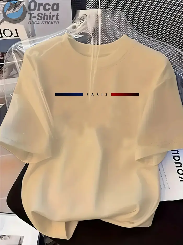 T-shirt imprimé Paris pour hommes, haut décontracté à la mode urbaine, col rond, manches courtes, T-