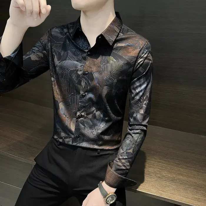 Chemise florale homme à manches longues printemps et automne été mince mode