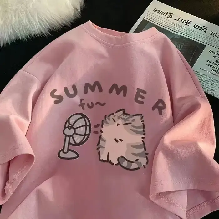 Fan Cat et femmes pur T-shirt pour hommes rue américaine coup créatif été décontracté à manches courtes Couple porter INS haut