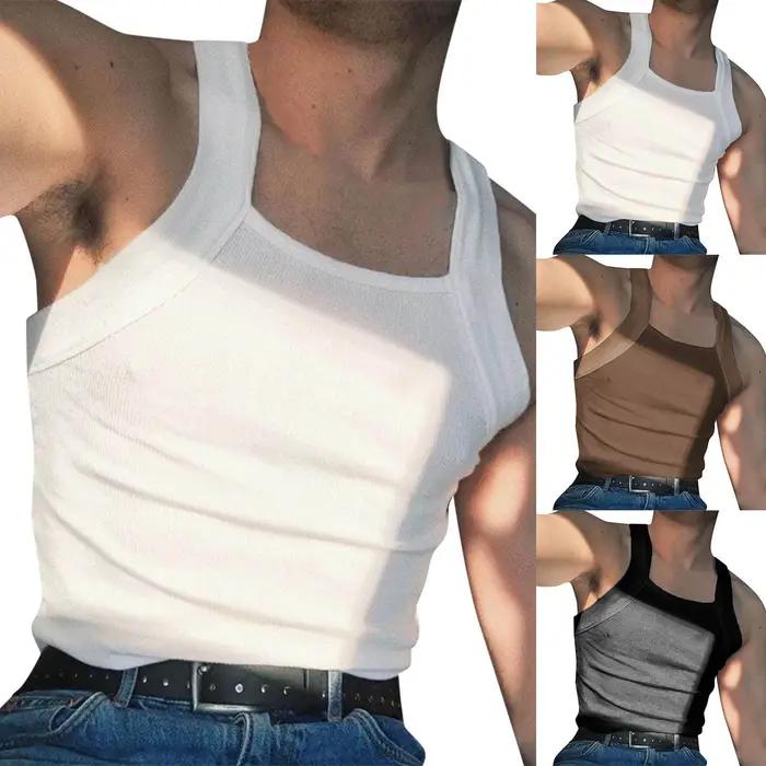 Top d'été à col carré en fibre pour hommes