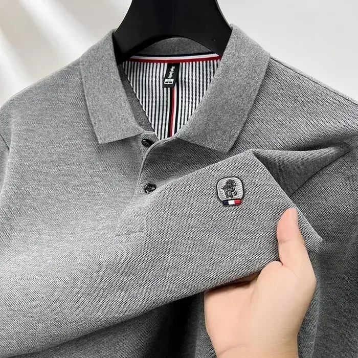 Polo en coton à manches longues pour hommes, T-shirt de base pour hommes, haut décontracté en coton,
