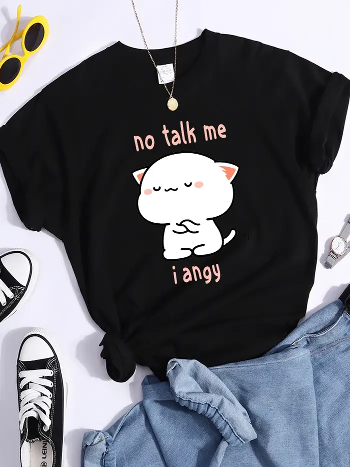 No Talk Me I Angy Arrogant Cat Kawaii T-Shirt femmes mode rue haut court Hip Hop Cool vêtements été 