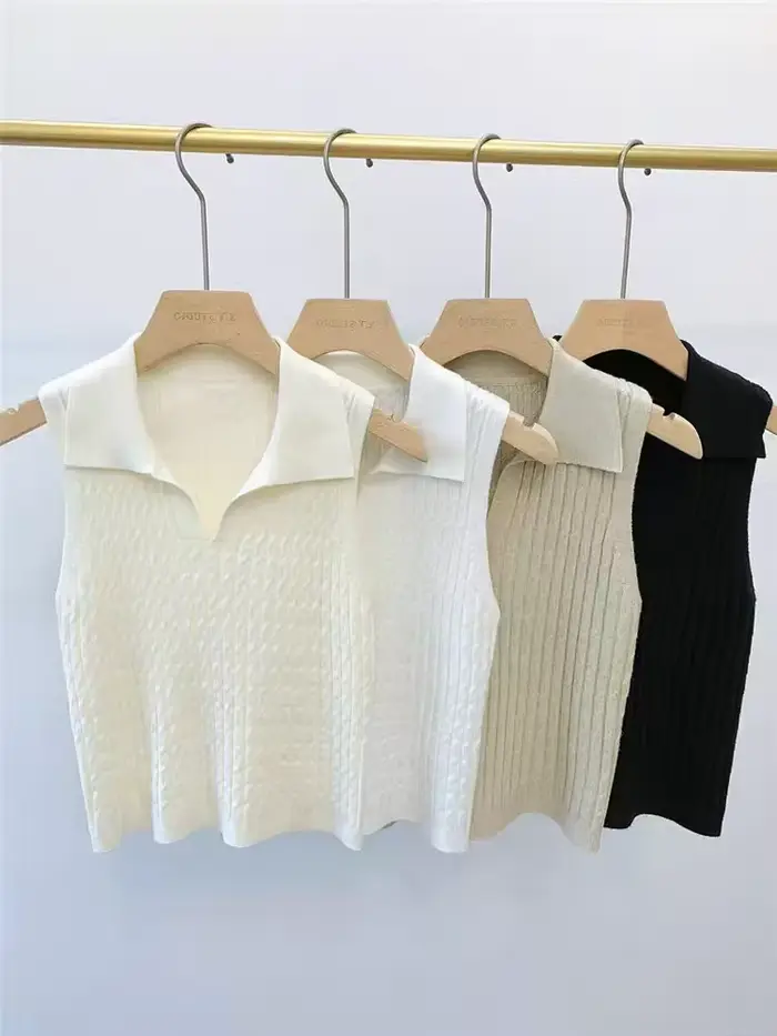 Polo col en V côtelé pour femme – Hauts sexy en maille