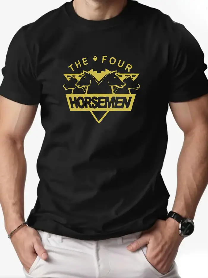T-shirt col rond pour hommes, 100% coton, motif imprimé cheval, respirant, Streetwear, décontracté, 