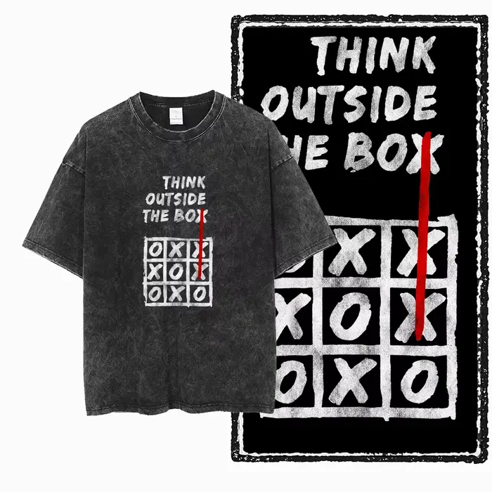 ZB pense à l'extérieur de la boîte imprimé coton lavé à l'acide graphique unisexe t-shirt Cool Stree
