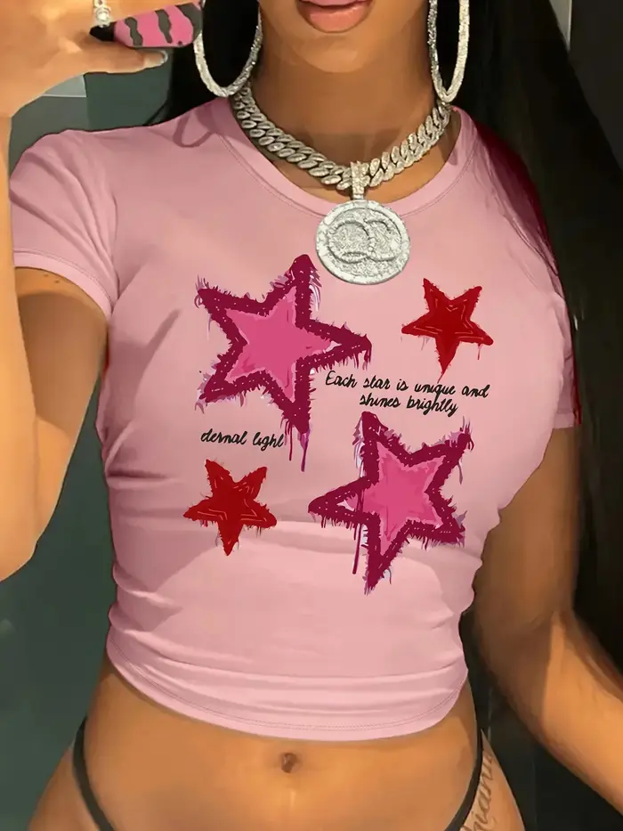 T-shirt court Vintage imprimé étoiles