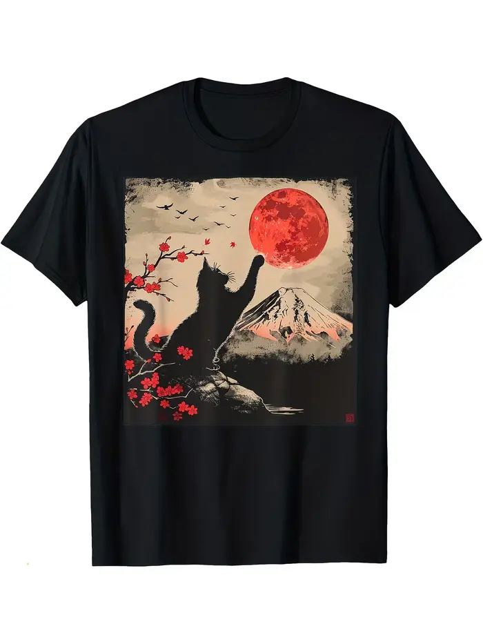 T-shirts Anime Samurai Cat - Impression d'art Ninjutsu japonais