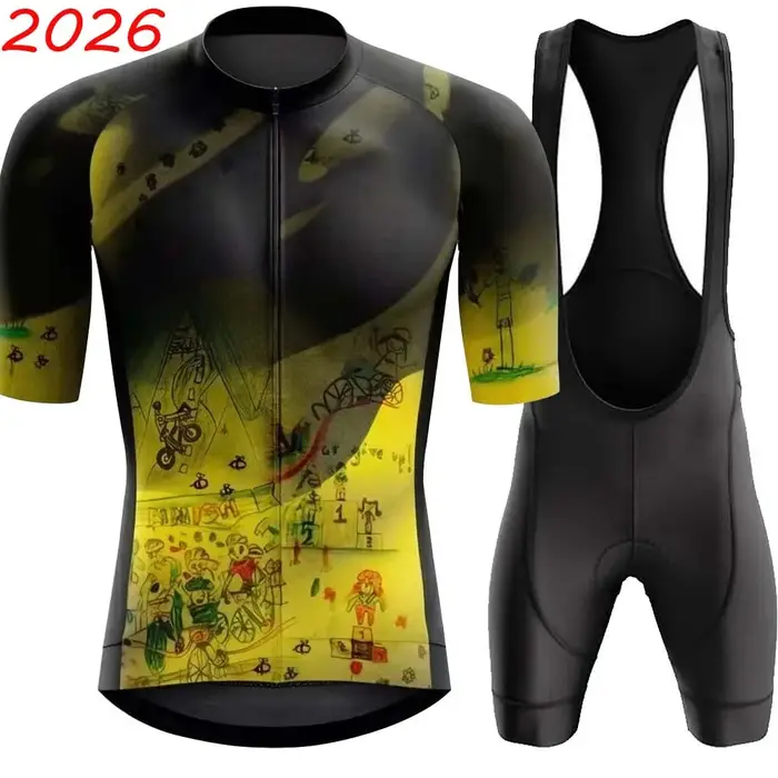 Ensemble Maillot et Cuissard de Cyclisme France Tour 2026 – Tenue de Champion du Monde pour Hommes – Maillots de Vélo de Route et Cuissard à Bretelles VTT