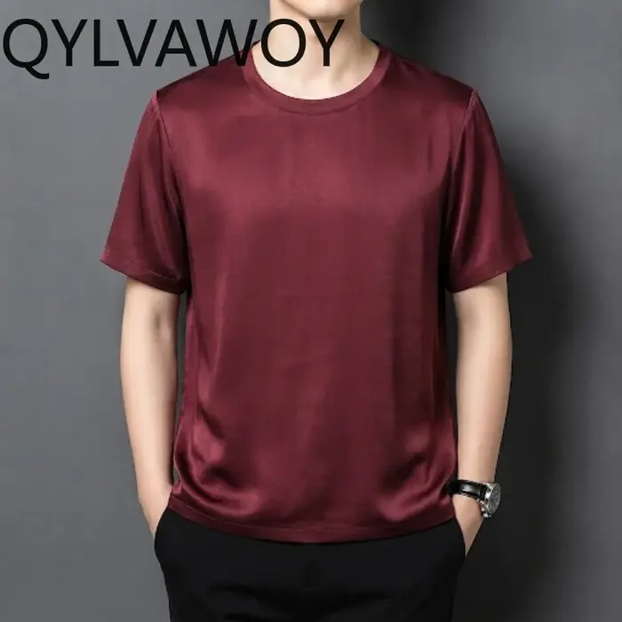 QYLVAWOY T-shirt fin d'été 100% Soie de Mûrier pour Homme