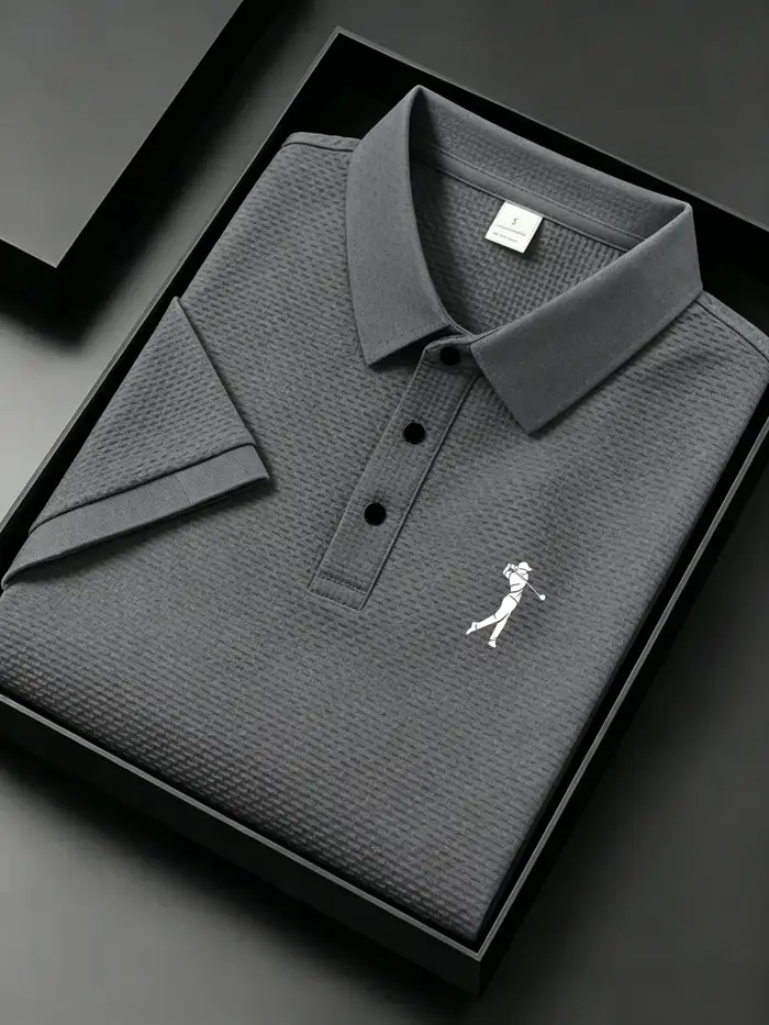 Polo jacquard pour homme avec silhouette de golfeur, tissu respirant à séchage rapide, décontracté, 