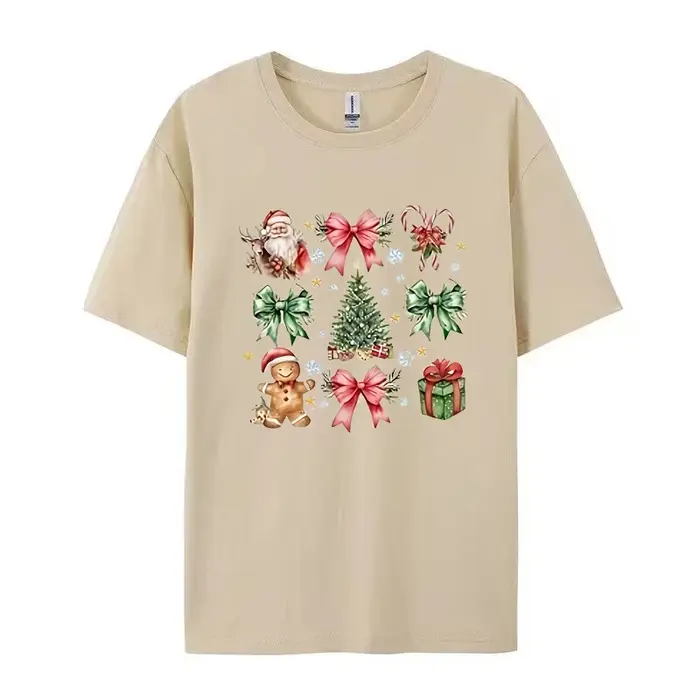 T-shirt à col rond imprimé joyeux Noël pour femmes