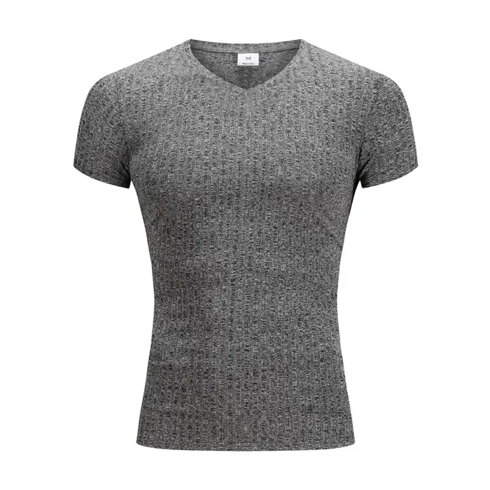 Hommes col en V à manches courtes T-shirt Fitness coupe ajustée sport