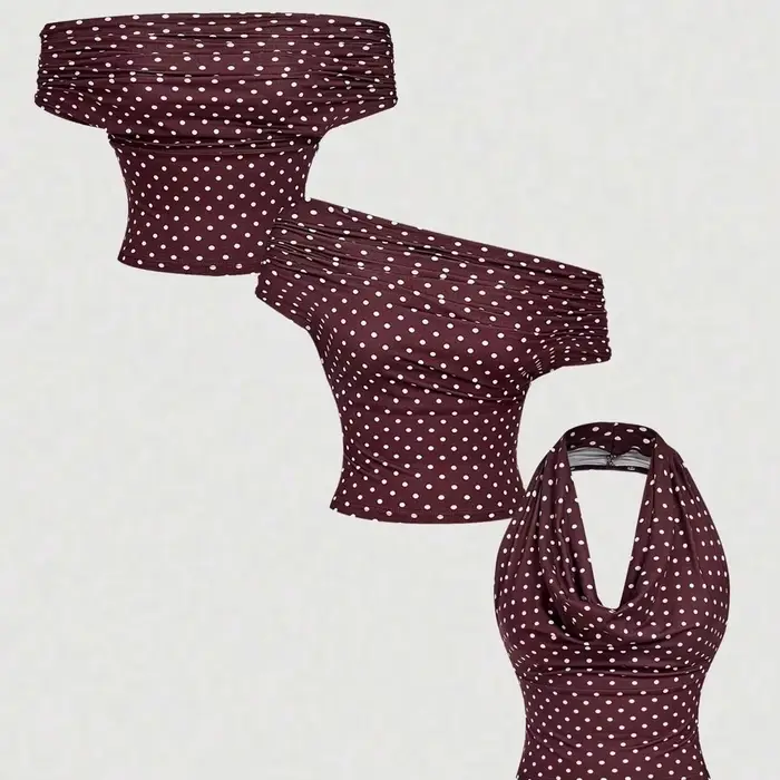 Haut court en tricot pour femme avec options de port polyvalentes et détail froncé sur le côté, desi