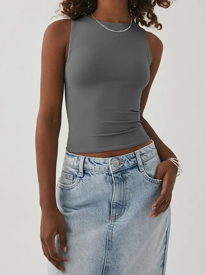 Chemise à fond serré en fibre, col rond, haut à dos nageur