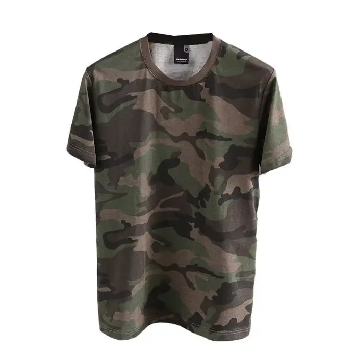 T-shirt décontracté à manches courtes coupe ample camouflage col rond imprimé en polyester fin pour 