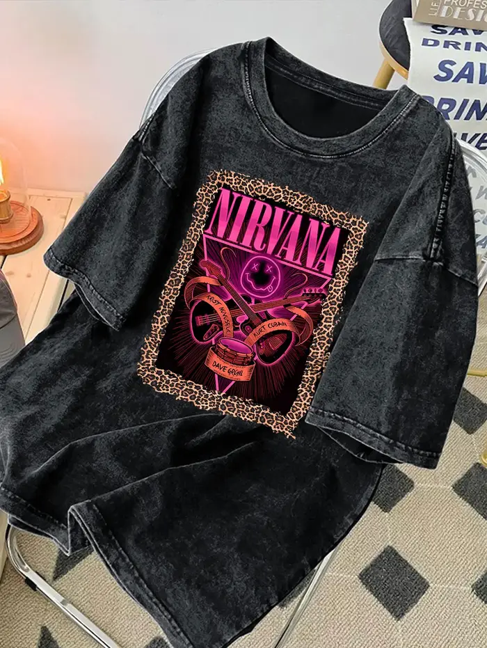 Femmes Vintage Nirvana imprimé haute rue métal motif lavé Y2k graphique t-shirts Streetwear esthétique
