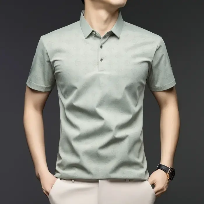 Polo d'affaires pour homme à motif jacquard, manches courtes, respirant, confortable, col rabattu, c