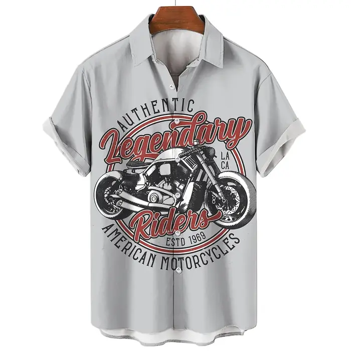 T-shirt Rétro à Motif Moto Manches Courtes pour Homme Été 2026 – Motif Moto 3D